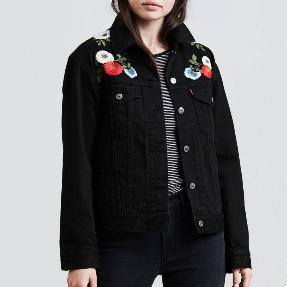 Levi's Ex-Boyfriend Trucker Black Jacket Ani Style - Picture 2 of 8